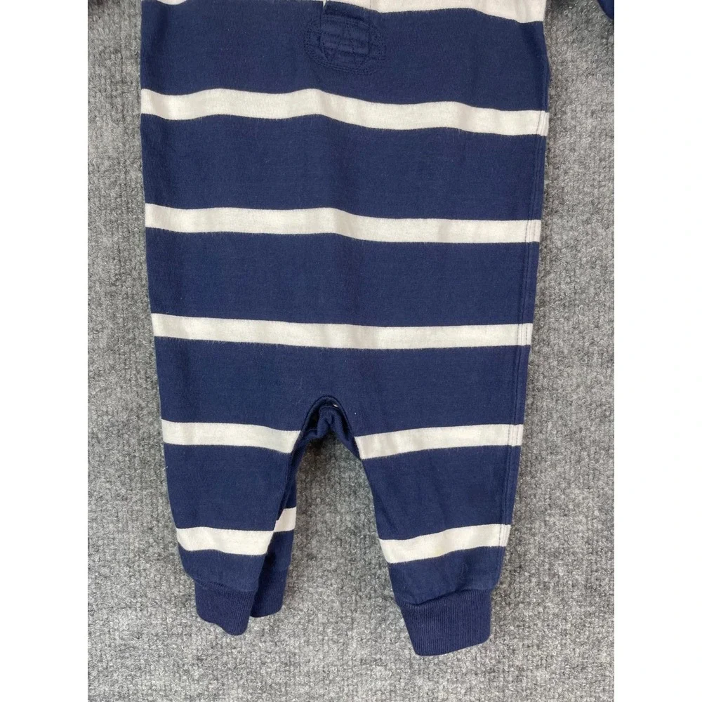 Ralph Lauren Rugby Coverall Baby 6M Navy Blue White Striped LS